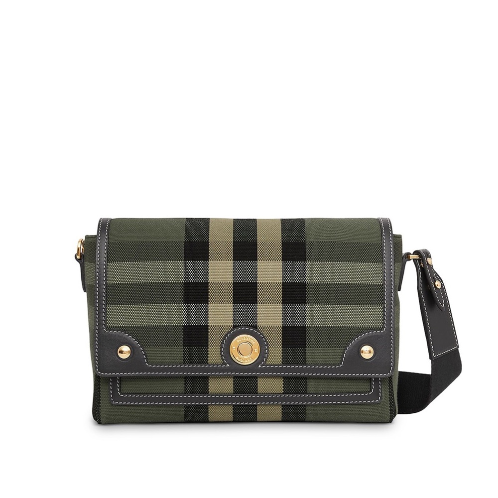 BURBERRY Check Jacquard & Leather Note Crossbody - Picture 1 of 6